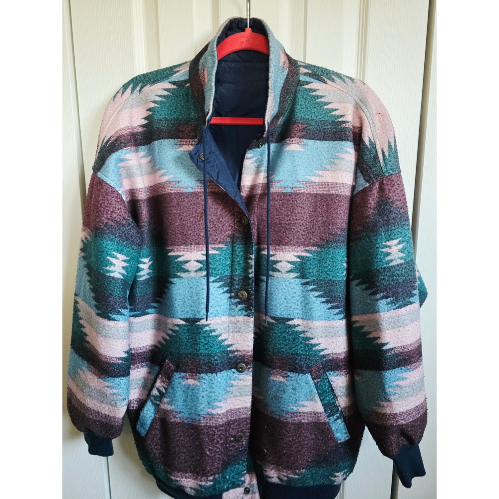 Braetan Vintage Southwestern Pattern Reversible Bomber Jacket Women 2X Snaps - Picture 4 of 13